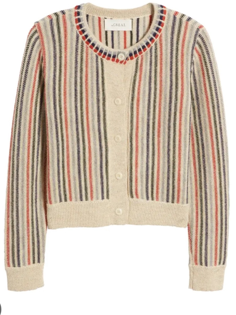 THE GREAT. “tiny” Cardigan in Cream Ticking Stripe sz 3 NWOT